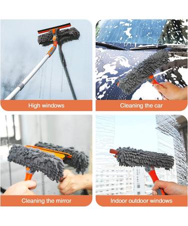 Eazer 2-in-1 Rotatable Squeegee Window Cleaner Kit with Extension Pole | Telescopic Window Washing Equipment for Indoor/Outdoor Cleaning - 4 Gray Pads - Buy Online on GoSupps.com
