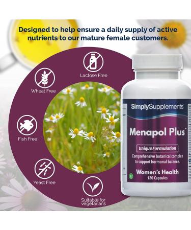 Menapol Plus Capsules for Hormonal Balance | SOYA Isoflavones Siberian Ginseng & Red Clover | 120 Capsules | UK Made - Buy Online on GoSupps.com