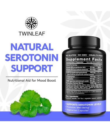 TWINLEAF Serotonin & Dopamine Support Bundle - 5HTP Vitamin B6 B12 GABA L-Tyrosine & L-Theanine for Mood & Mental Well-Being - 60 Capsules Each - Made in USA - Buy Online on GoSupps.com