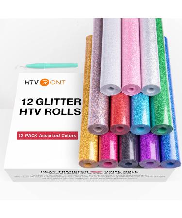 HTVRONT Glitter HTV Heat Transfer Vinyl Bundle 12 Rolls - 10'' x 5' Glitter Iron on Vinyl  Easy to Cut Iron on Vinyl for Cricut & Cameo  Easy to Weed Heat Transfer Vinyl