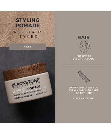 Blackstone Men's Hair Styling Pomade - Medium Hold with Natural Shine | Paraben & Cruelty-Free | Made in USA | Bourbon + Cedar (4 oz) - Buy Online on GoSupps.com