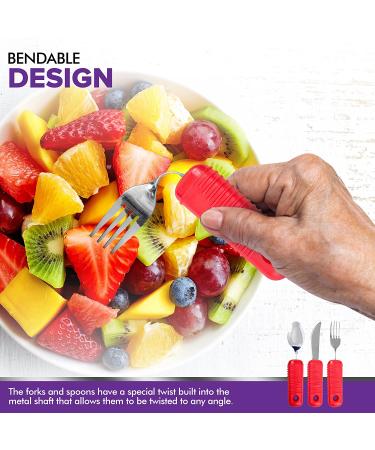 Bendable Red Flatware Set with Easy Grip Handles - 3 Piece Large Fork, Knife, and Spoon - Buy Online on GoSupps.com