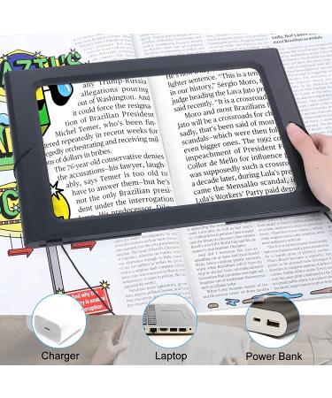 3X Large Lighted Magnifying Glass with 12 LED Lights | Foldable Hands-Free Reading Magnifier for Low Vision and Seniors - Black - Buy Online on GoSupps.com