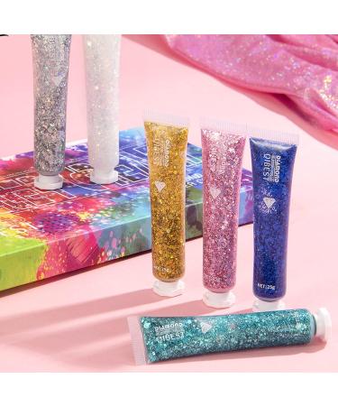 Holzsammlung 6 Color Body & Face Glitter Gel Set - Mermaid Sequins - Holographic Chunky Glitter - Festival Makeup Kit (A) - Buy Online on GoSupps.com