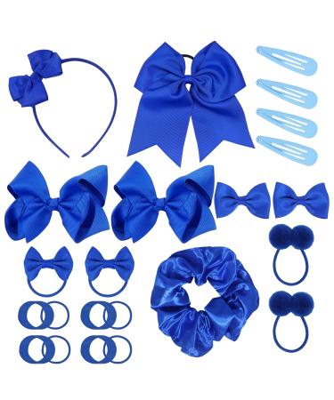 45Pcs Royal Blue School Girls Hair Accessories Kit Royal Blue Bow Headband Hair Clips Ponytail Holder Bow Hair Barrettes Hair Accessories for Girl Birthday Gift