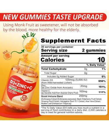 Nextdia 2 Pack Sugar Free Vitamin C + D3 + Zinc Gummies for Adults 50+ + 1 Pack Butyrate Gummies - Buy Online on GoSupps.com