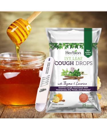 Herbion Naturals Ivy Leaf Cough Drops - Honey Lemon Flavor with Thyme & Licorice | Soothes Cough for Adults & Kids | Non-Drowsy | 25 Drops (Pack of 6 - Buy Online on GoSupps.com