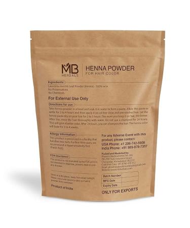 MB Herbals 100% Natural & Pure Henna Powder 1 lb | 16 oz / 454g | For Natural Orange-Red Hair Color | Triple Sifted | Raw | Non-Radiated |Pure Henna from Marwar Rajasthan - Buy Online on GoSupps.com