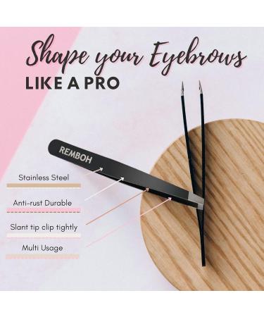 Remboh Slant Tweezers - Stainless Steel Professional Eyebrow Tweezers (Black, Pack of 2) - Buy Online on GoSupps.com