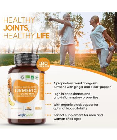 Organic Turmeric & Black Pepper Capsules 1520mg with Ginger - 180ct (3 Months Supply) - Soil Association Certified - Vegan & Non GMO - Buy Online on GoSupps.com