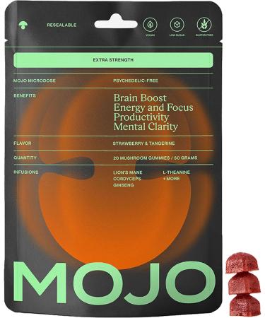 Mojo Microdose Strawberry Tangerine with Lion s Mane Panax Ginseng Ginger Root Nootropics and Cordyceps Vegan Non-GMO Soft-Chews (Pack of 1)