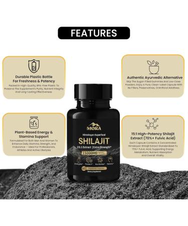 Well Being Mora Vegan Shilajit Supplement | 70%+ Fulvic Acid & 85+ Trace Minerals | Contains Bio-Active Elements & Humic Acid | 60 Capsules | Shilajit Capsules for Men & Women - Buy Online on GoSupps.com