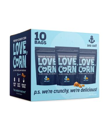 LOVE CORN Sea Salt | Delicious Crunchy Corn Snack | 1.6oz x10 bags | Non-GMO, Gluten-Free, Plant Based, Low-Sugar Salted 1.6 Ounce (Pack of 10)