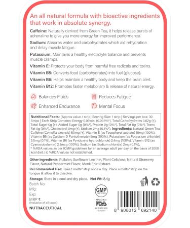 Wellbeing Nutrition Melts Instant Energy - 100% Plant-Based Green Tea Caffeine & Essential Electrolytes for Sports Hydration & Pre Workout - 30 Oral Strips - Buy Online on GoSupps.com