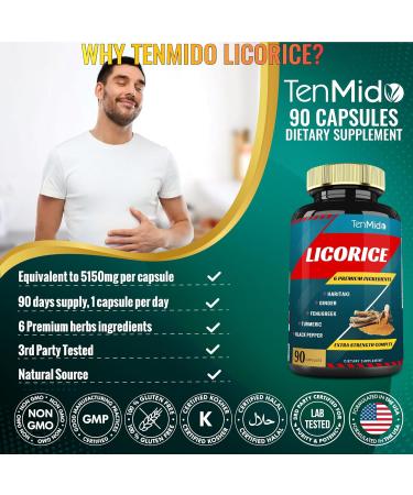 Licorice Extract Capsules with Turmeric Ginger Fenugreek Haritaki Black Pepper - Support Digestion Function - 90 Caps 3 Months Supply - Buy Online on GoSupps.com