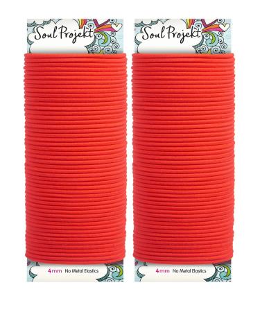 Soul Project Hair tie Elastic red 100 pieces 4mm no metal hair tie for many hair types braids ponytail and bun school work or gym hair bands for girls women red 4mm - 100st