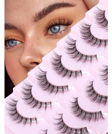 Goddvenus Russian Strip Lashes Wispy False Eyelashes Natural Look Cat Eye Lashes Strip Eyelashes Russian Strip Lash Clear Band Fake Lashes 3D Volume Fluffy Wispy Fake Eyelashes Natural(33C)