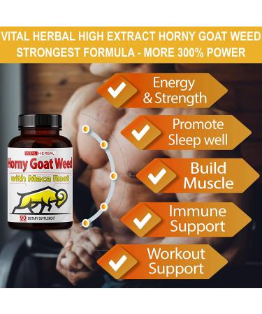 Horny Goat Weed Capsules - 8250mg Maximum Strength with Maca, Tribulus, Ashwagandha, Tongkat Ali, Panax Ginseng - 90 Count - 3 Month Supply - Men & Women - Buy Online on GoSupps.com