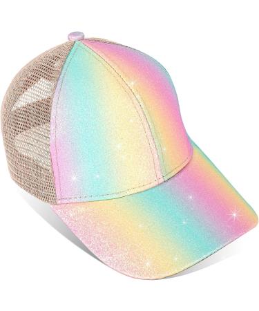 Girls Glitter Baseball Cap - High Ponytail Criss Cross Hat for Kids (Ages 5-15) - Multicolor Shiny Design - Buy Online on GoSupps.com