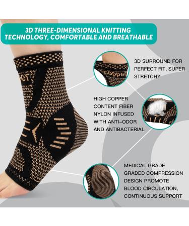 INDEEMAX Ankle Brace for Men & Women | Copper Infused Compression Sleeve for Sprained Ankle Plantar Fasciitis & Achilles Tendonitis Pain Relief - Medium Copper Black - Buy Online on GoSupps.com