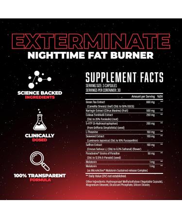 Exterminate Stimulant Free Fat Burner - 90 Capsules for Improved Body Composition & Metabolism - Buy Online on GoSupps.com