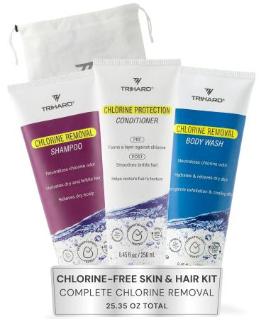 TRIHARD Pre & Post Swim Conditioner + Swimmers Shampoo Extra Boost + After-Swim Body Wash Extra Boost | Removing Pool Chemicals and Hard Water Negative Effects - Buy Online on GoSupps.com