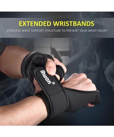 ihuan Weight Lifting Gloves with Wrist Wrap Support | Full Palm Protection | Navy Black M - Buy Online on GoSupps.com