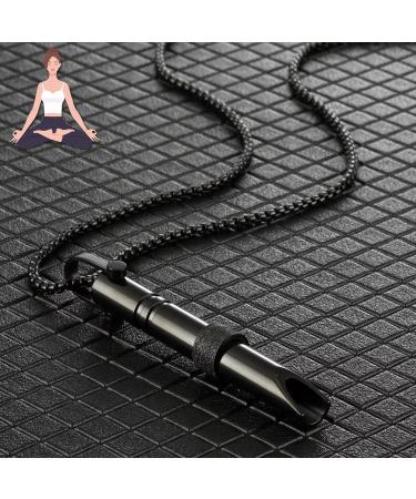Anxiety Relief Necklace Anapana Breathing Necklace Calm Carry for Anxiety-Portable Stainless Steel Whistle Anxiety Necklace for Breathing Exercises Meditation Anxiety Gifts for Women(Black)