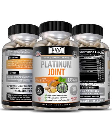 Kaya Naturals Platinum Joint with Bioperine Glucosamine Turmeric | Joint & Inflammatory Support | Antioxidant Properties | 1334mg Turmeric Curcumin | 60 Capsules - Buy Online on GoSupps.com