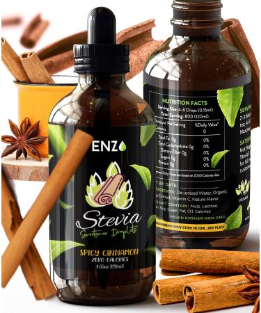 Cinnamon Liquid Stevia Drops (4oz) Bottle Our Zero Calories Sweetener (800 Servings) All Natural flavoring with No Artificial Additives & Filler Ingredient