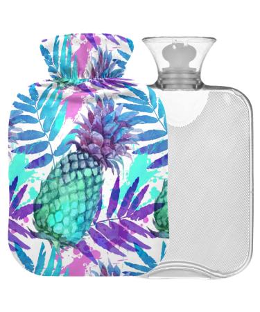 Naanle colorful hot water bottle with watercolor pineapple with reference transparent hot water bottle 1 l hot water bottle for bed hand feet warmer pain relief heat and cold therapy
