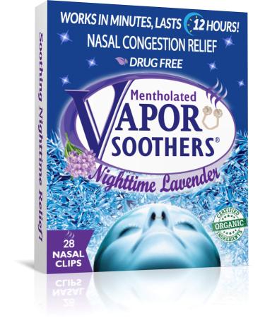 Vapor Soothers Nasal Dilator Clips Instant Nasal Congestion Relief Nighttime Lavender 28 Count Drug-Free 28 Count (Pack of 1) Lavender