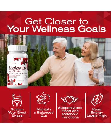 MuseBeam Berberine HCL Magnesium Glycinate Supplement - 1800mg High Purity Capsules with Ceylon Cinnamon - Vegan Friendly Non-GMO Gluten-Free Sugar Free Pill for Men Women - Buy Online on GoSupps.com