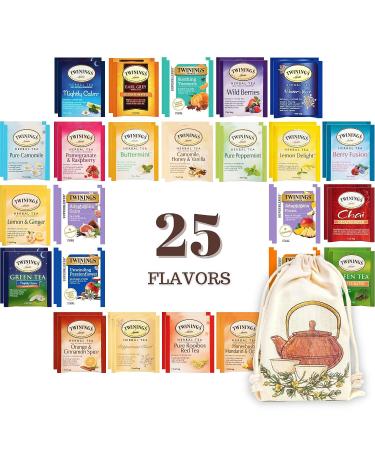 Twinings Tea Bags Variety Pack - Herbal and Decaf - Caffeine Free Sampler - Individually Wrapped Packets - 50 Ct 25 Flavors Twinings (Herbal  Decaf)