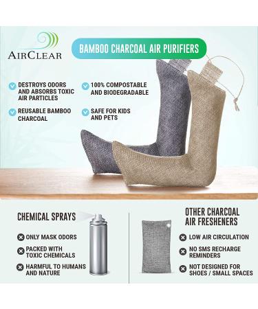 AirClear Bamboo Charcoal Shoe Deodorizer Bags - 4 Pack 3.5oz/100g | Natural Fresh Air Purifier for Shoes, Bags & Clothes | Eliminate Odors & Harmful Particles | Grey Color - Buy Online on GoSupps.com