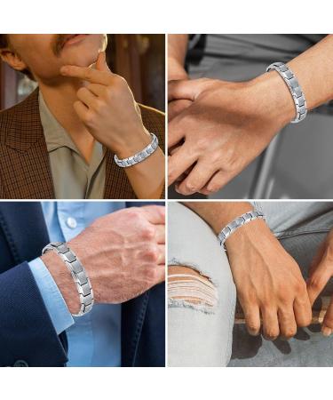 DGUSO Men's Magnetic Bracelet - Titan Steel Adjustable Jewelry with Gift Box | Stylish Magnetic Hard Band & Ring Set - Buy Online on GoSupps.com