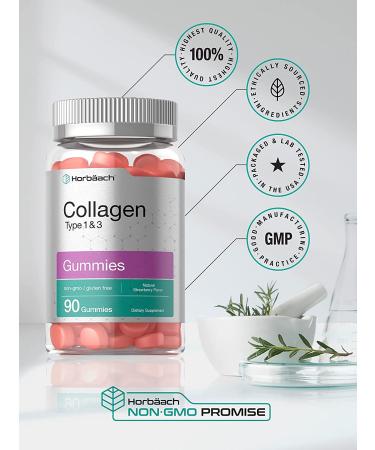 Hydrolyzed Collagen Gummies | 90 Strawberry Flavored Gummies | Type 1 & 3 | Non-GMO & Gluten Free - Horbaach - Buy Online on GoSupps.com
