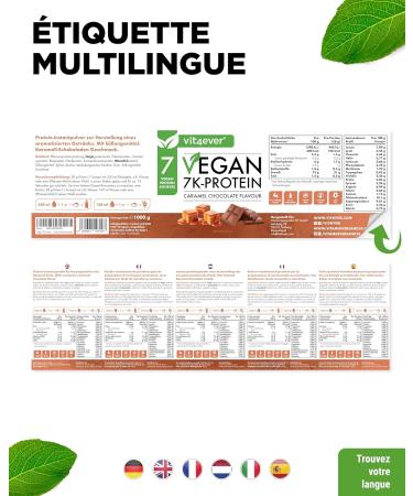 Vegan 7K Protein - 1kg - Caramel Chocolate - Purely Vegetable Protein Powder with Rice Almond Soy Peas Hemp Cranberry an - Buy Online on GoSupps.com