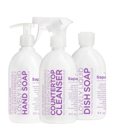 Sapadilla Sweet Lavender + Lime Dish Soap, Hand Soap & Countertop Cleanser, Variety Pack