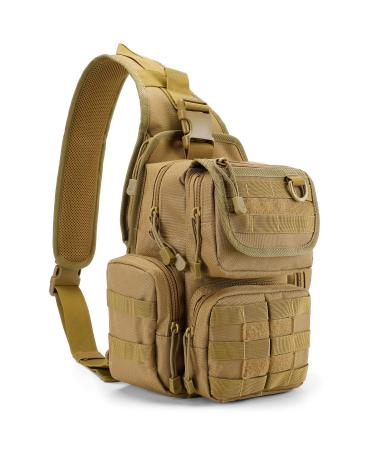 G4free tactical breast pocket military shoulder bag chest sling pack molle army crossbody bag military shoulder bag single strap backpack for travel hiking camping trekking tan