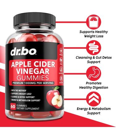 ACV Apple Cider Vinegar Gummies - 1000MG Natural Weight Loss & Detox Support | Gut Health Supplements with The Mother - Buy Online on GoSupps.com