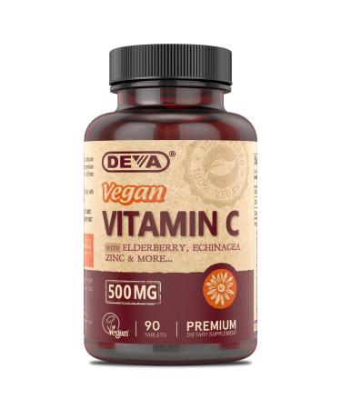 DEVA Vegan Vitamin C 500 MG with Elderberry Echinacea Zinc & More Vegan & No Animal Ingredients 90 Tablets 1-Pack 90 Count (Pack of 1)