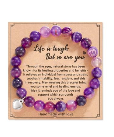 POWWA Get Well Soon Gifts Natural Stone Amethyst Healing Bracelet for Women Men Teen Girls Purple