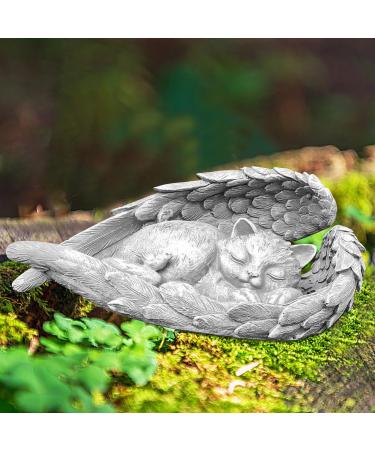 Cat Memorial Statue Angel Wings Ornament Cat Angel Statue Commemorative Stone Statue for Cat Cat Memorial Gifts Resin Pet Memorial Stone Angel Wings Figurine to Honor Cherished Pets