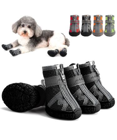 Zweitea dog shoes for small dogs breathable network fabric paw protection zip slip slip -resistant reflective outside area boots with robust sole for pet chihuahua black 5#: 1.89 "x2.09" (W*l) black