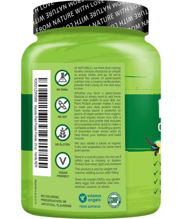 NATURELO Plant Protein Powder Vanilla - 22g Protein, Non-GMO, Vegan, Gluten-Free, Dairy-Free, Soy-Free - No Artificial Flavors or Preservatives - 20 Servings - Buy Online on GoSupps.com