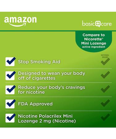 Amazon Basic Care Mini Nicotine Polacrilex Lozenge 2mg Mint 135 Count - Stop Smoking Aid - Mint Flavor Lozenges for Quitting Smoking - Buy Online on GoSupps.com