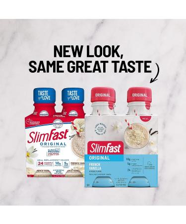 SlimFast Original French Vanilla Meal Replacement Shake - 10g Protein, 11 Fl. Oz Bottle - 4 Count x 3 Packs (12 Count) - Weight Loss Support, Ready to Drink - Packaging May Vary - Buy Online on GoSupps.com