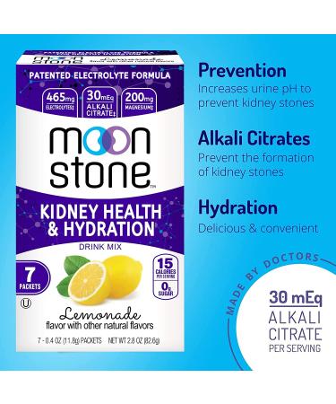 Moonstone Kidney Cleanse & Support Drink Mix - Keto Electrolyte Hydration Powder with Stone Prevention - Chanca Piedra Alternative - Magnesium & Potassium - 7 Pack Lemonade 2.8oz - Buy Online on GoSupps.com