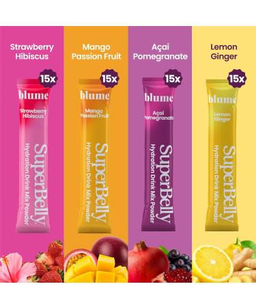 Blume SuperBelly Gut Health and On-The-Go Hydration Packets GLP-1 Friendly Sugar-Free with Prebiotics Probiotics Apple Cider Vinegar Vitamin C and Electrolytes Strawberry Lemon Mango Acai 60 Sticks - Buy Online on GoSupps.com